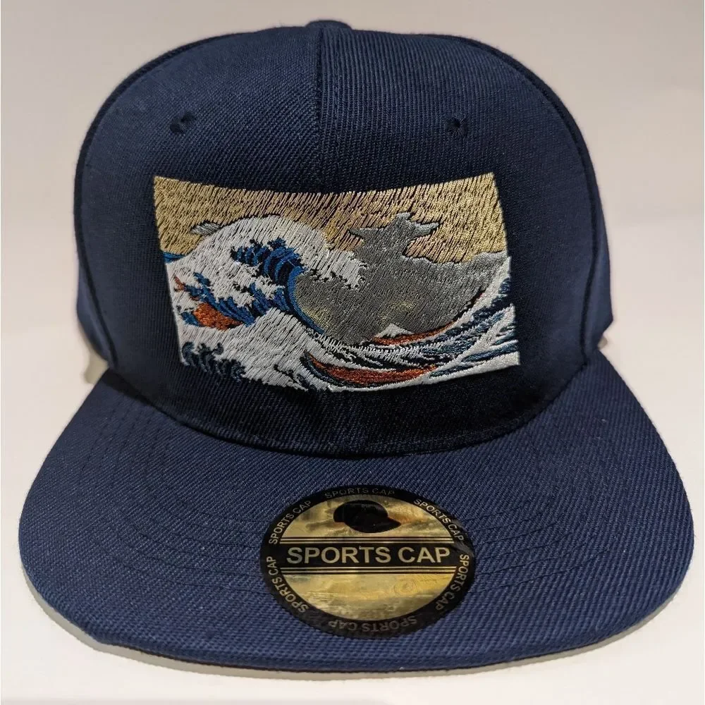 Iconic Japanese Art Embroidered Snapback Hat: Art & Fashion Enthusiast Ocean